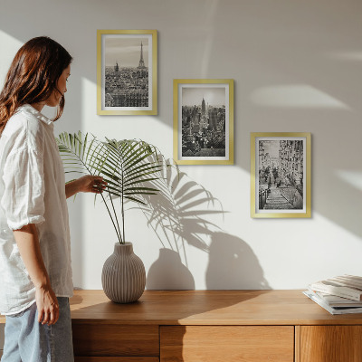 Lot de 3 tableaux Vues sur les villes de Paris et New York et charmant escalier