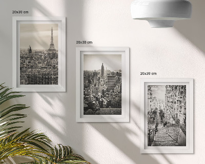 Lot de 3 tableaux Vues sur les villes de Paris et New York et charmant escalier