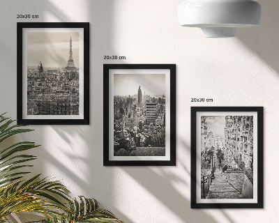 Lot de 3 tableaux Vues sur les villes de Paris et New York et charmant escalier