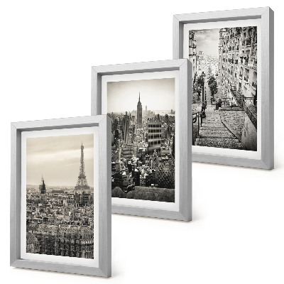 Lot de 3 tableaux Vues sur les villes de Paris et New York et charmant escalier