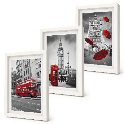 Lot de 3 tableaux Des touches de rouge et des bâtiments londoniens célèbres