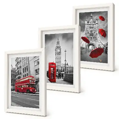 Lot de 3 tableaux représentant des bâtiments londoniens célèbres avec des touches de rouge