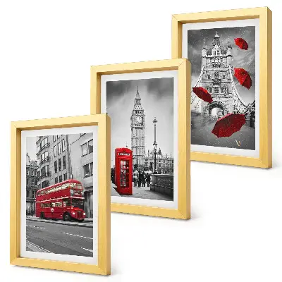 Lot de 3 tableaux représentant des bâtiments londoniens célèbres avec des touches de rouge