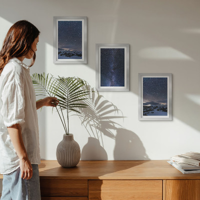 Ensemble de 3 tableaux Ciel nocturne étoilé et paysage montagneux