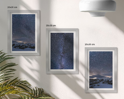 Ensemble de 3 tableaux Ciel nocturne étoilé et paysage montagneux