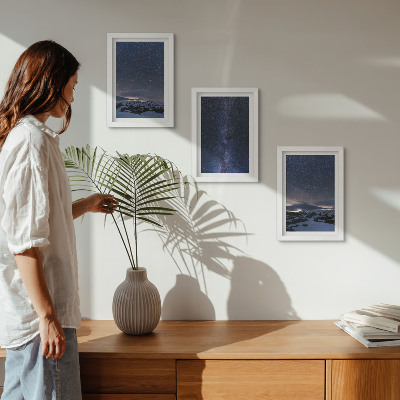 Ensemble de 3 tableaux Ciel nocturne étoilé et paysage montagneux
