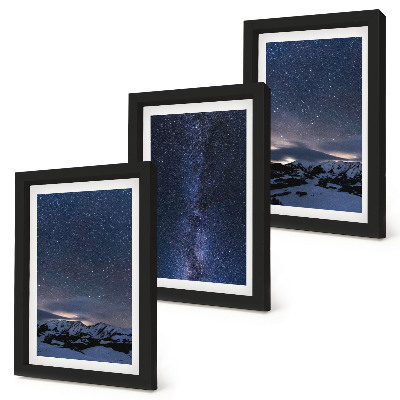 Ensemble de 3 tableaux Ciel nocturne étoilé et paysage montagneux