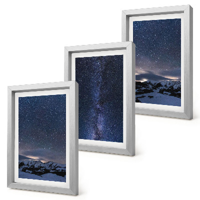 Ensemble de 3 tableaux Ciel nocturne étoilé et paysage montagneux