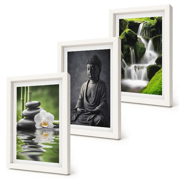Mur de cadres Peintures zen relaxantes avec de l'eau, des pierres et Bouddha