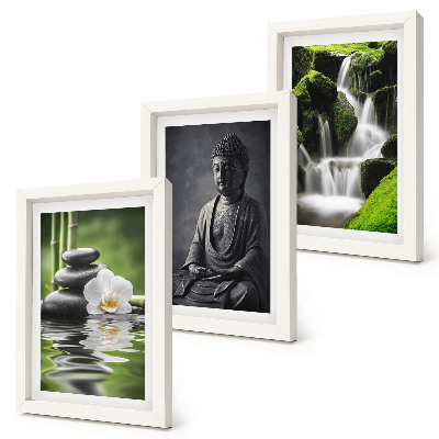 Mur de cadres Peintures zen relaxantes avec de l'eau, des pierres et Bouddha