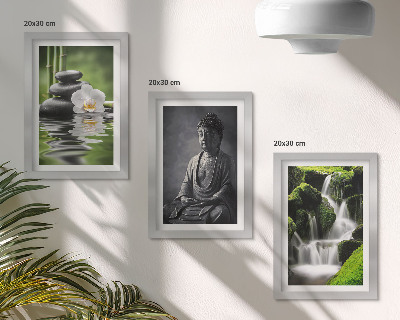 Mur de cadres Peintures zen relaxantes avec de l'eau, des pierres et Bouddha