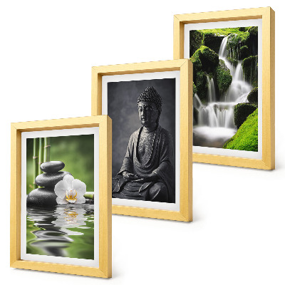 Mur de cadres Peintures zen relaxantes avec de l'eau, des pierres et Bouddha