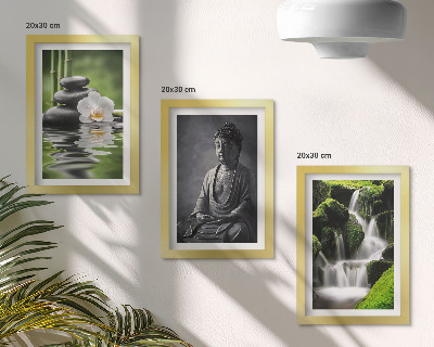 Mur de cadres Peintures zen relaxantes avec de l'eau, des pierres et Bouddha