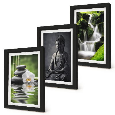 Mur de cadres Peintures zen relaxantes avec de l'eau, des pierres et Bouddha
