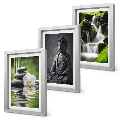 Mur de cadres Peintures zen relaxantes avec de l'eau, des pierres et Bouddha