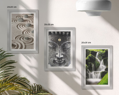 Lot de 3 tableaux La paix de la nature avec ses pierres, sa cascade et son Bouddha