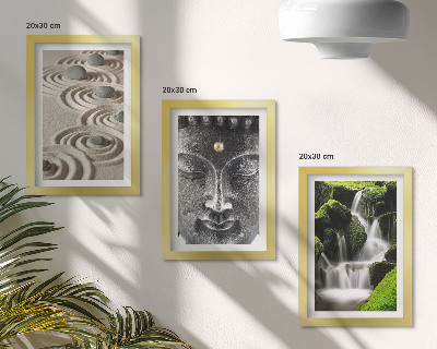 Lot de 3 tableaux La paix de la nature avec ses pierres, sa cascade et son Bouddha