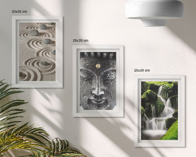 Lot de 3 tableaux La paix de la nature avec ses pierres, sa cascade et son Bouddha
