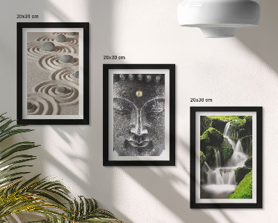 Lot de 3 tableaux La paix de la nature avec ses pierres, sa cascade et son Bouddha