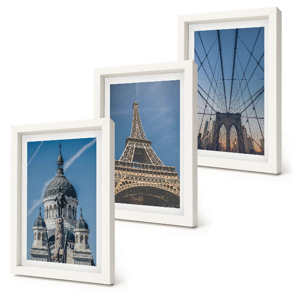 Ensemble de 3 tableaux Vues de bâtiments célèbres de différentes villes du monde entier
