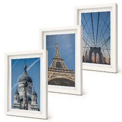 Ensemble de 3 tableaux représentant des bâtiments célèbres de différentes villes du monde