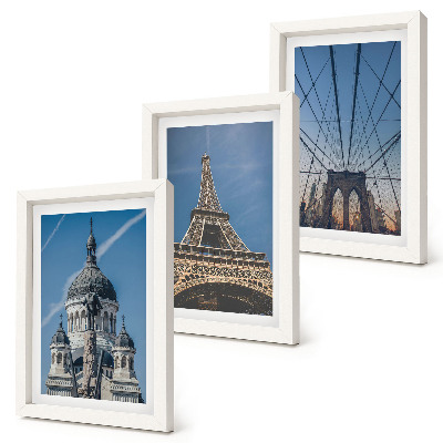 Ensemble de 3 tableaux Vues de bâtiments célèbres de différentes villes du monde entier