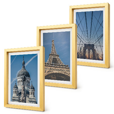 Ensemble de 3 tableaux Vues de bâtiments célèbres de différentes villes du monde entier