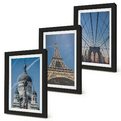Ensemble de 3 tableaux représentant des bâtiments célèbres de différentes villes du monde
