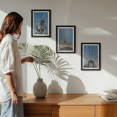 Ensemble de 3 tableaux représentant des bâtiments célèbres de différentes villes du monde