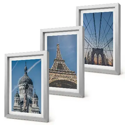 Ensemble de 3 tableaux représentant des bâtiments célèbres de différentes villes du monde