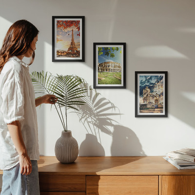 Ensemble de 3 tableaux Monuments d'Europe aux couleurs chaudes du paysage