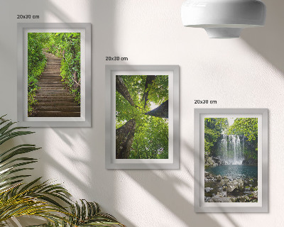 Lot de 3 tableaux Sentier forestier avec cascade et végétation luxuriante