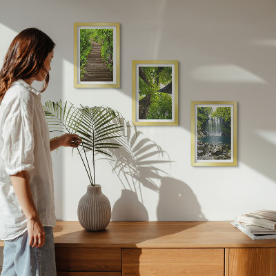 Lot de 3 tableaux Sentier forestier avec cascade et végétation luxuriante