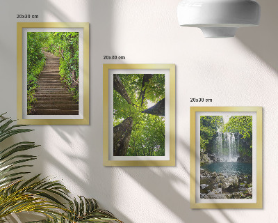 Lot de 3 tableaux Sentier forestier avec cascade et végétation luxuriante