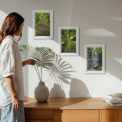 Lot de 3 tableaux Sentier forestier avec cascade et végétation luxuriante
