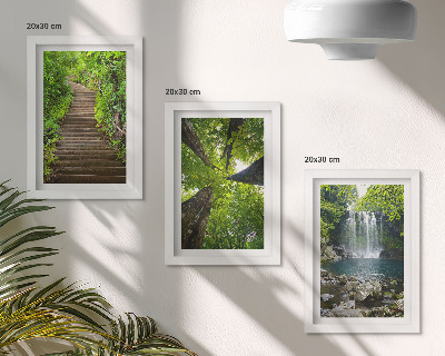 Lot de 3 tableaux Sentier forestier avec cascade et végétation luxuriante