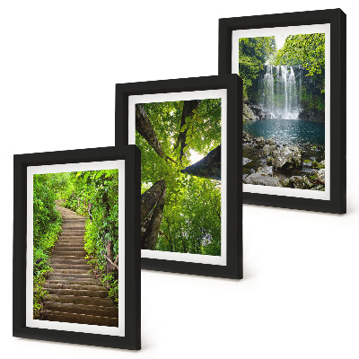 Lot de 3 tableaux Sentier forestier avec cascade et végétation luxuriante