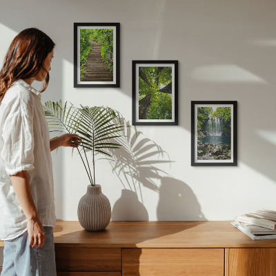 Lot de 3 tableaux Sentier forestier avec cascade et végétation luxuriante