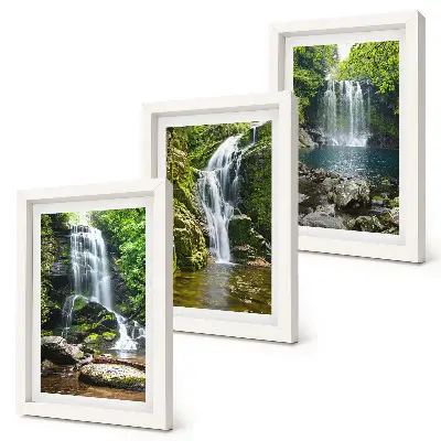 Ensemble de 3 tableaux représentant des cascades dans un cadre verdoyant avec des pierres et de l'eau