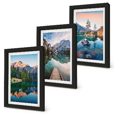 Mur de cadres Lacs de montagne avec reflets dans l'eau et la forêt