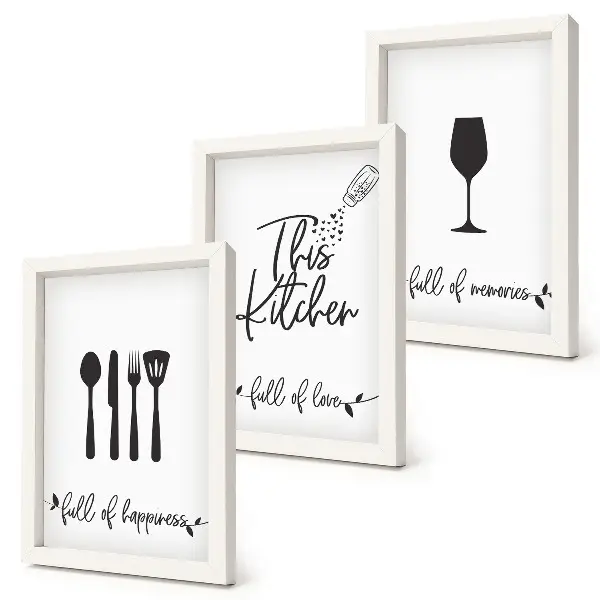 Lot de 3 tableaux avec motifs d'ustensiles de cuisine et inscriptions
