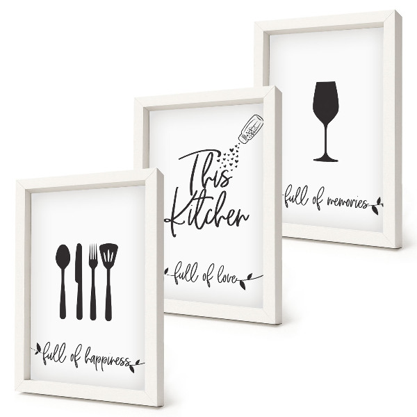 Lot de 3 tableaux Motifs d'ustensiles de cuisine avec inscriptions pour la cuisine