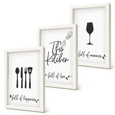Lot de 3 tableaux avec motifs d'ustensiles de cuisine et inscriptions