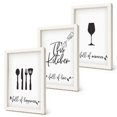 Lot de 3 tableaux Motifs d'ustensiles de cuisine avec inscriptions pour la cuisine