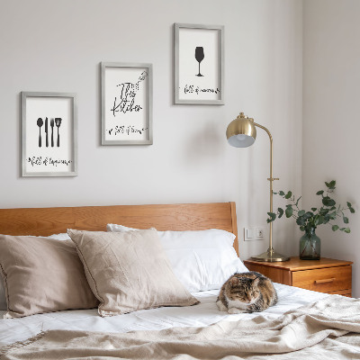 Lot de 3 tableaux Motifs d'ustensiles de cuisine avec inscriptions pour la cuisine