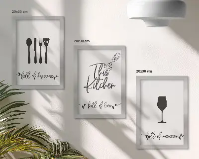 Lot de 3 tableaux avec motifs d'ustensiles de cuisine et inscriptions