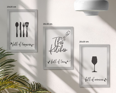 Lot de 3 tableaux Motifs d'ustensiles de cuisine avec inscriptions pour la cuisine