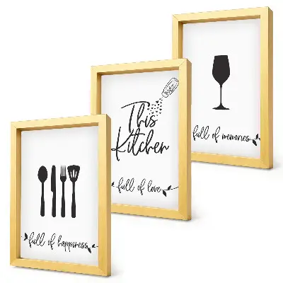 Lot de 3 tableaux avec motifs d'ustensiles de cuisine et inscriptions