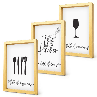 Lot de 3 tableaux Motifs d'ustensiles de cuisine avec inscriptions pour la cuisine
