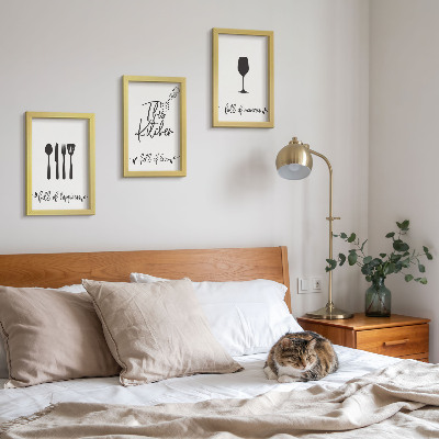 Lot de 3 tableaux Motifs d'ustensiles de cuisine avec inscriptions pour la cuisine